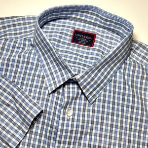 UNTUCKit Dante Men's XLT Tall Cotton Blue White Plaid Short Sleeve Button Shirt‎